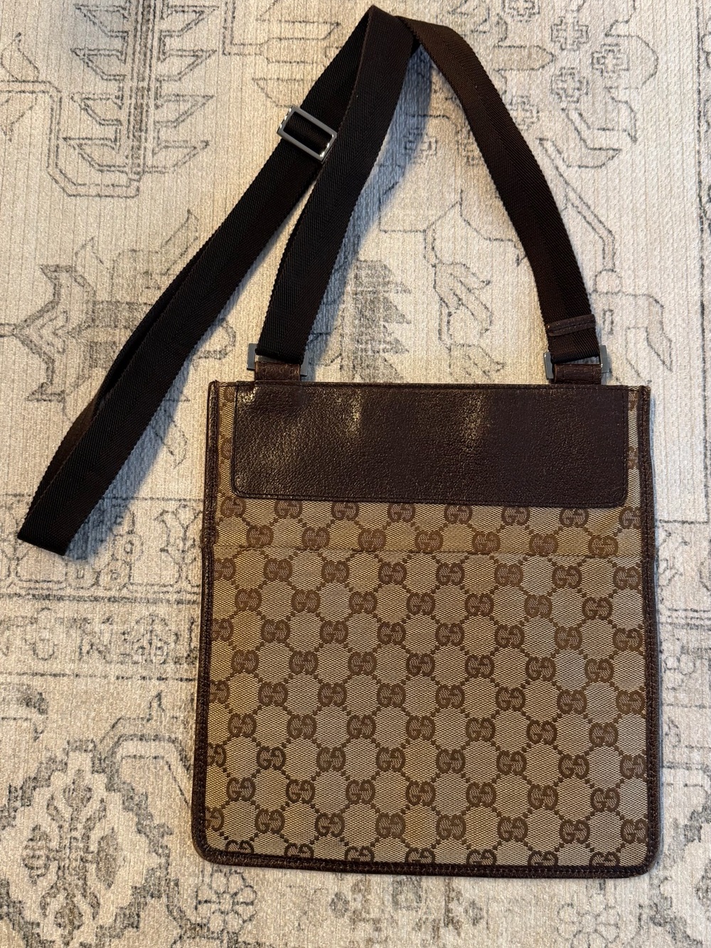 Gucci Brown GG Canvas Messenger Crossbody with Dark Brown Trim